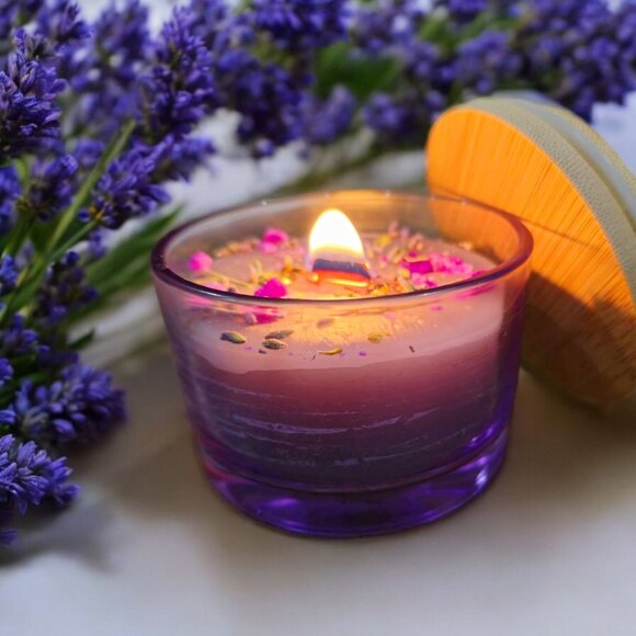 Hand Crafted Other - 🆕♡ Handmade Lavender Scented Candle With Crystal Pendant & Bamboo Lid 2 Left